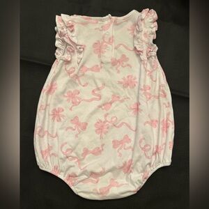 Baby Girls Pink Ribbon Print Romper - Unbranded